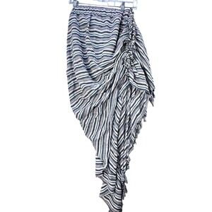 Just Bee Queen Tulum Skirt Womens‎ Medium Blue Striped Ruched Asymmetrical Boho